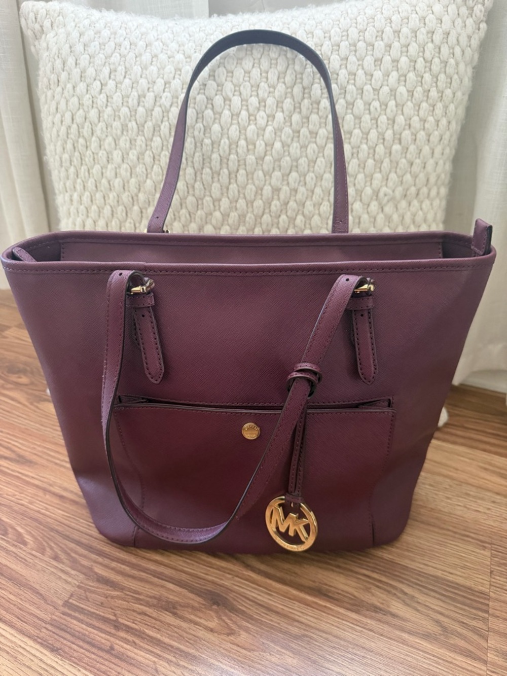 Michael Kors Plum Saffiano Tote in Deep Wine